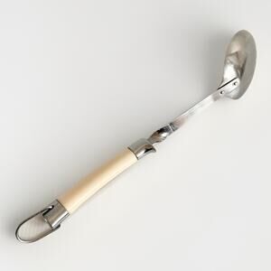 VTG Stainless Steel Cooking Spoon Ladle Ivory Handle Japan MCM Twisted Handle